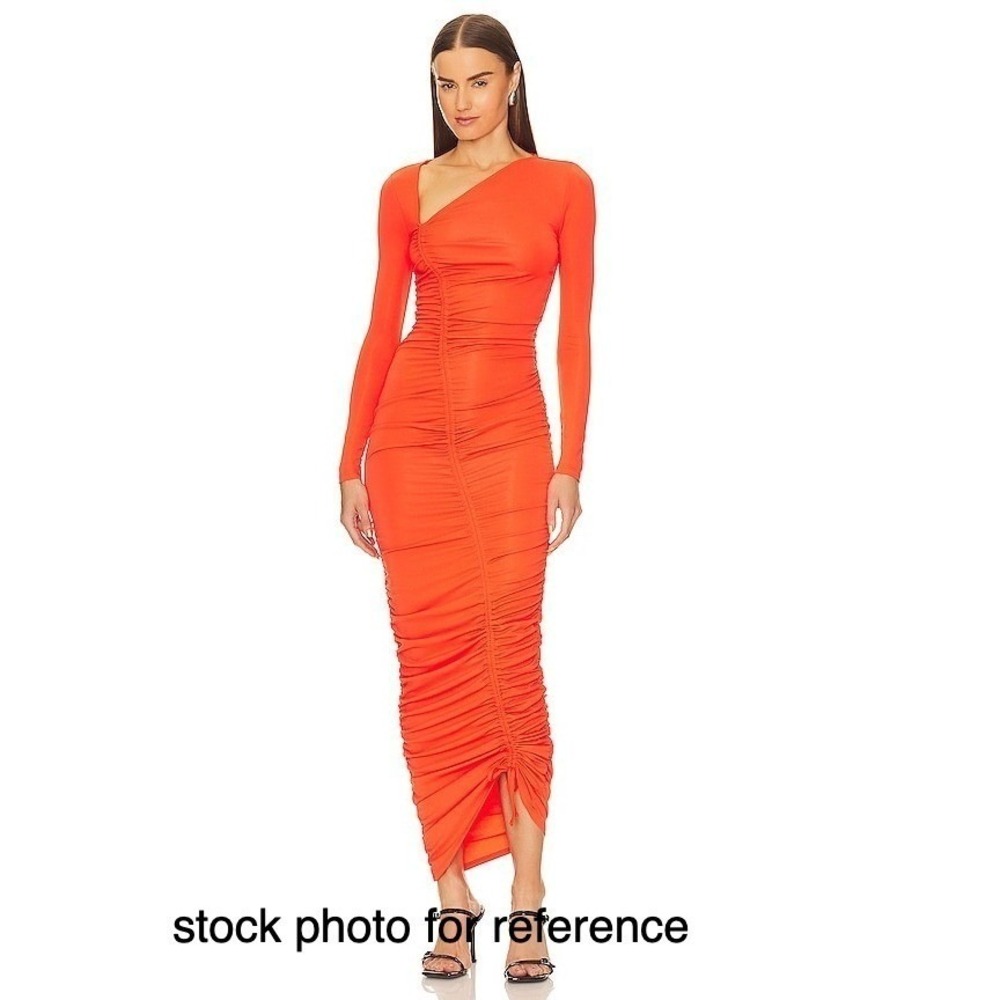 Michael Costello X REVOLVE women's dress Kylee orange midi maxi ruched sheath XS